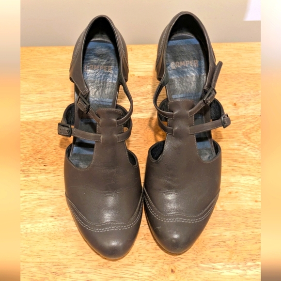 EUC Camper 37/7 Grey and Blue Genuine Leather Two Buckle Heels - Picture 8 of 14